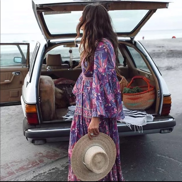 Boho Floral Print Gypsy Maxi Dress Purple Long - Picture 11 of 13